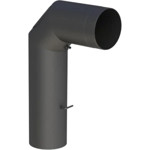 Kolano 90° stalowa fi130 czarne z przedłużeniem, szybrem i wyczystką gr. 2mm przyłączeniowe