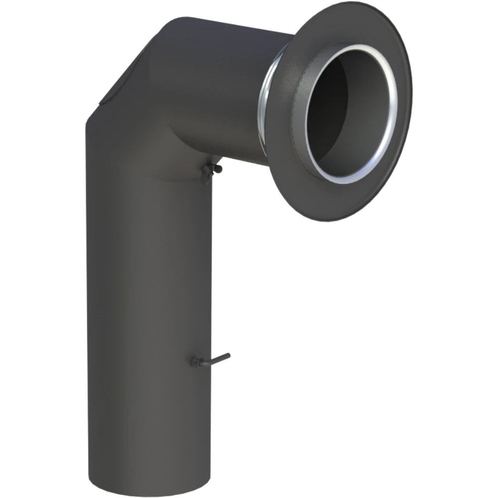 Kolano 90° stalowa fi150 czarne z przedłużeniem, szybrem i rozetą gr. 2mm przyłączeniowe