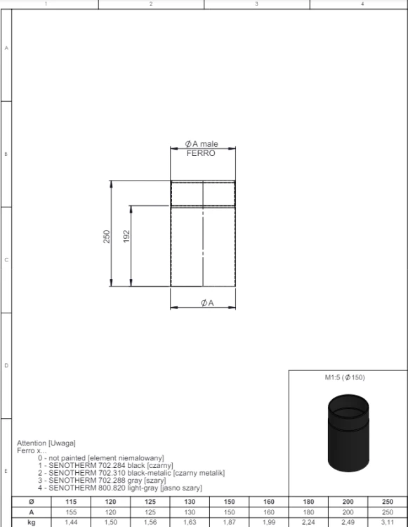 Rura 250mm fi200 czarna gr. 2mm przyłączeniowa