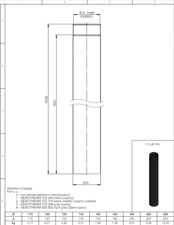 Rura 1000mm fi150 czarna gr. 2mm przyłączeniowa