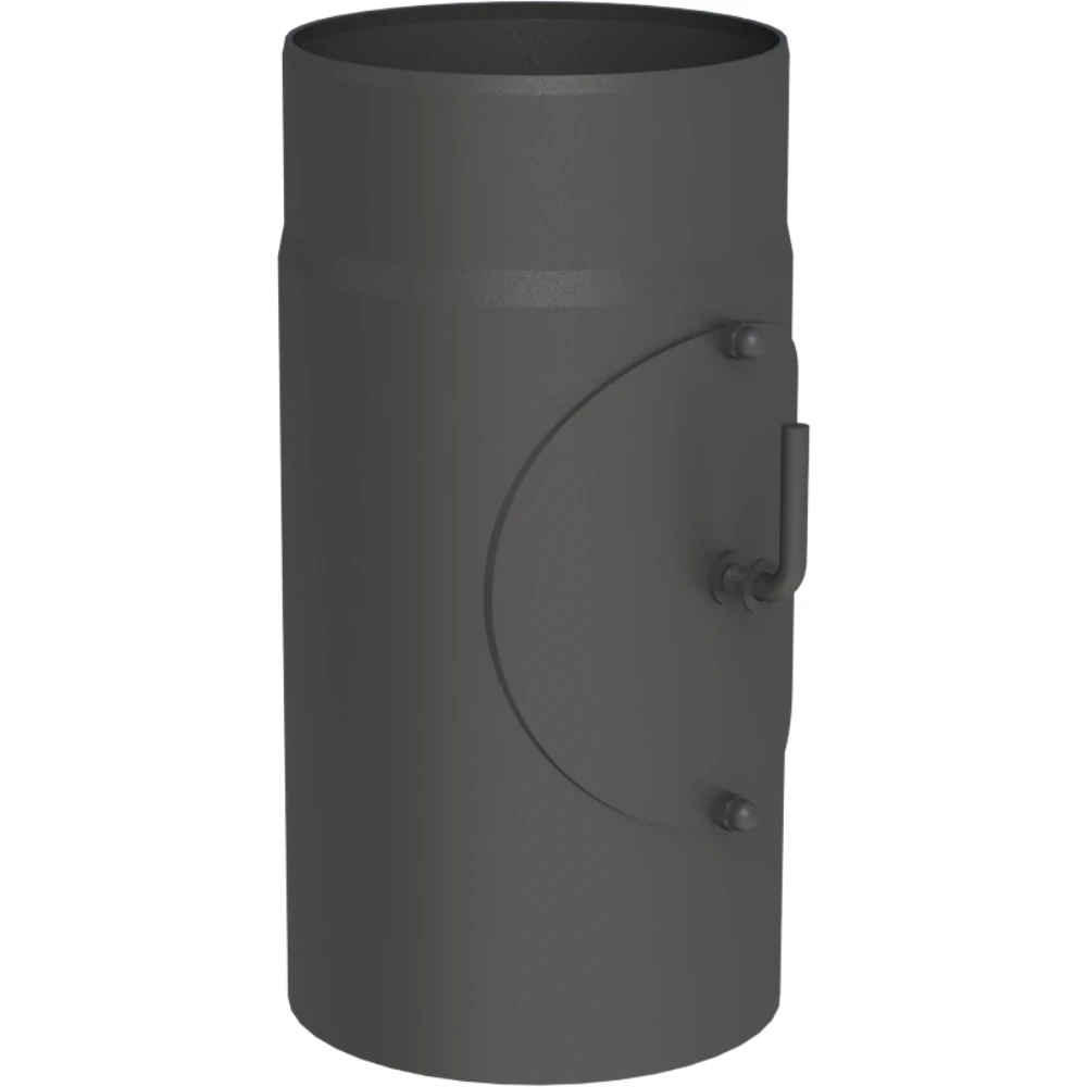 Rura 0,3m stalowa fi200 czarna z szybrem i rewizją gr. 2mm przyłączeniowa