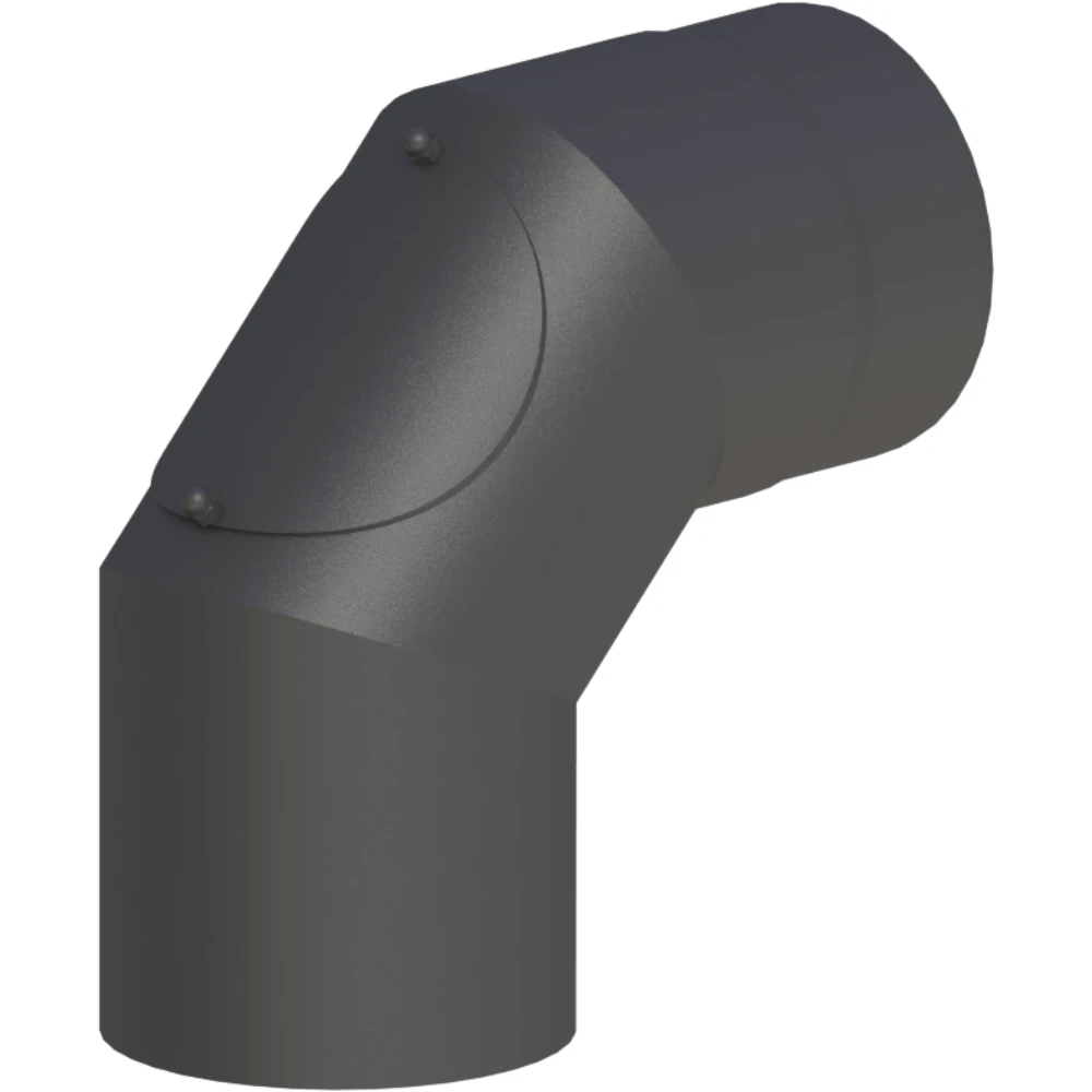Kolano 90° stalowe fi150 z rewizją czarne gr. 2mm przyłączeniowe