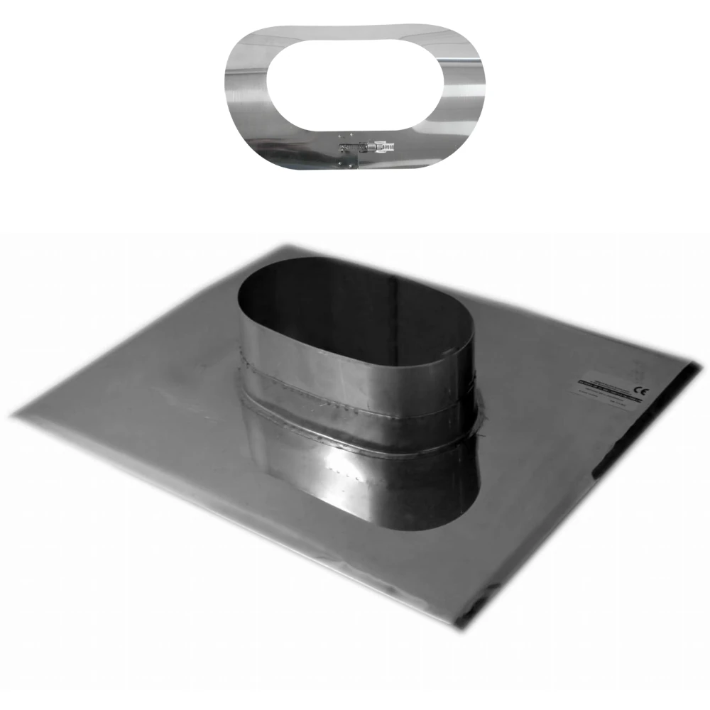 Płyta kominowa kwasożaroodporna owalna gr. 0,8mm 110x240 1.4404 + kołnierz przeciwdeszczowy