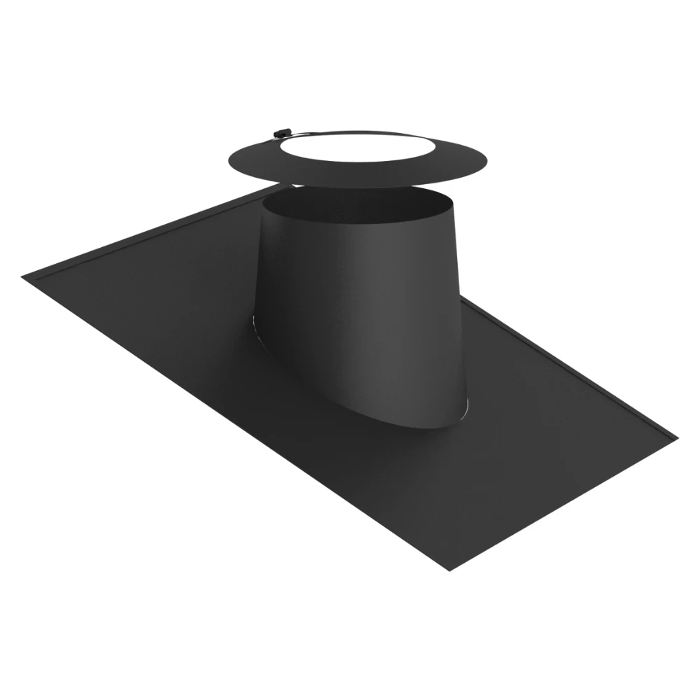 Przejście dachowe 16-25° z płytą elastyczną do komina izolowanego 200/250 czarny mat  + kołnierz przeciwdeszczowy
