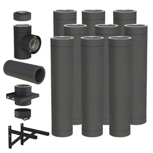 Komin izolowany 130/180 9m stalowy czarny wiszący