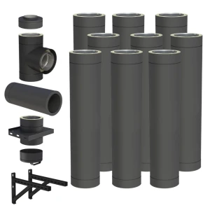 Komin izolowany 150/200 9m stalowy czarny mat wiszący 