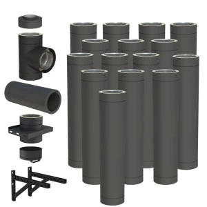 Komin izolowany 150/200 15m stalowy czarny mat wiszący 