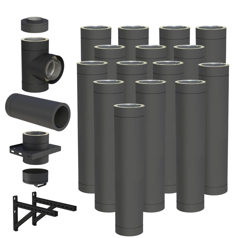 Komin izolowany 180/230 15m stalowy czarny mat wiszący