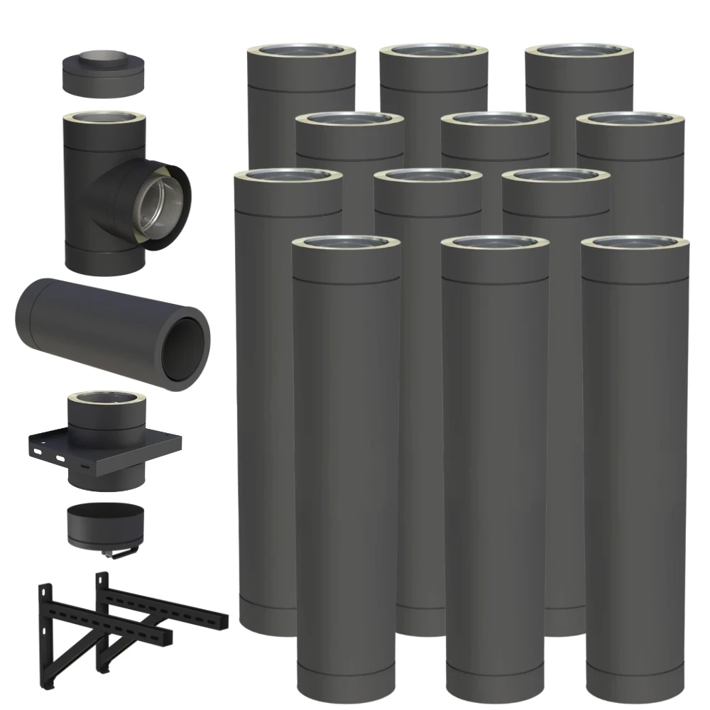 Komin izolowany 200/250 12m stalowy czarny mat wiszący  