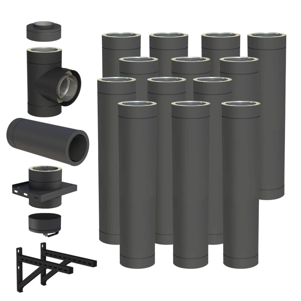 Komin izolowany 200/250 13m stalowy czarny mat wiszący  