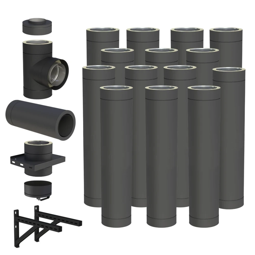 Komin izolowany 200/250 14m stalowy czarny mat wiszący