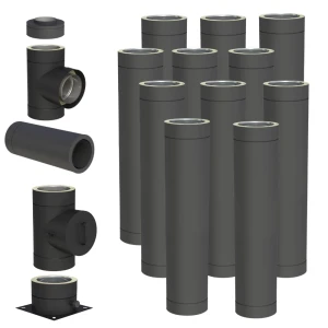 Komin izolowany 150/200 11m stalowy czarny mat stojący