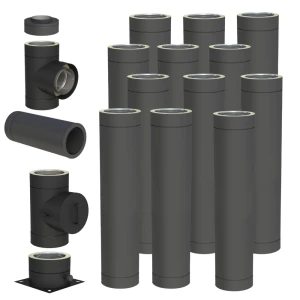 Komin izolowany 150/200 12m stalowy czarny mat stojący