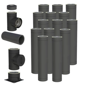 Komin izolowany 150/200 14m stalowy czarny mat stojący 