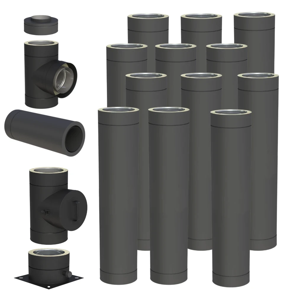 Komin izolowany 180/230 12m stalowy czarny mat stojący 