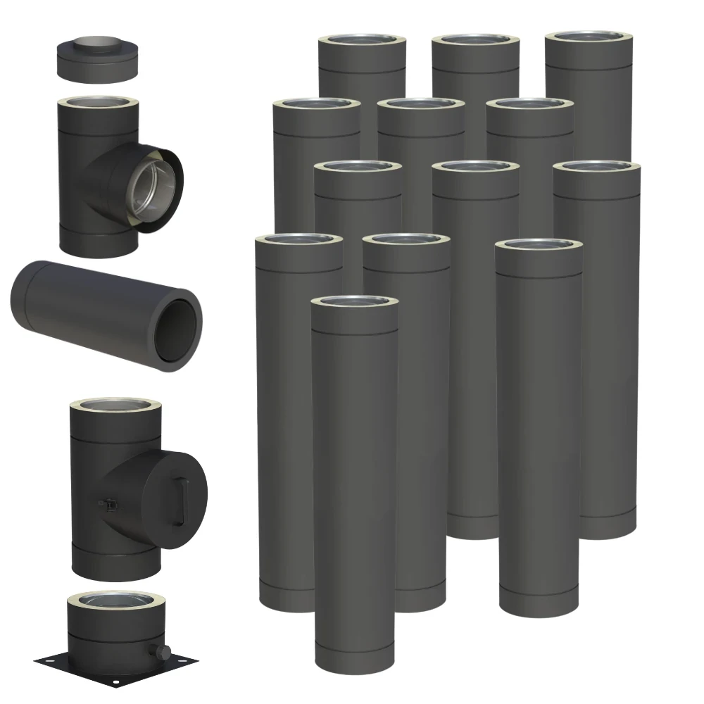 Komin izolowany 180/230 13m stalowy czarny mat stojący