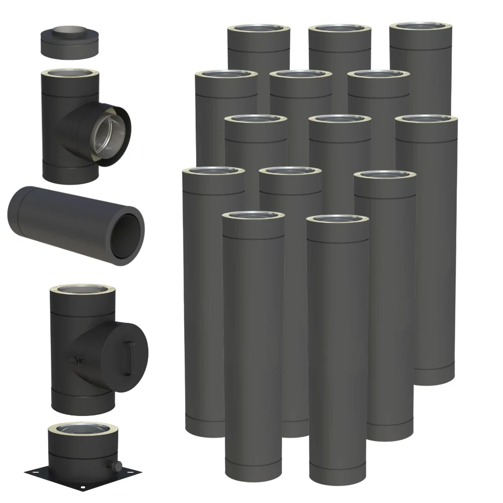 Komin izolowany 180/230 14m stalowy czarny mat stojący