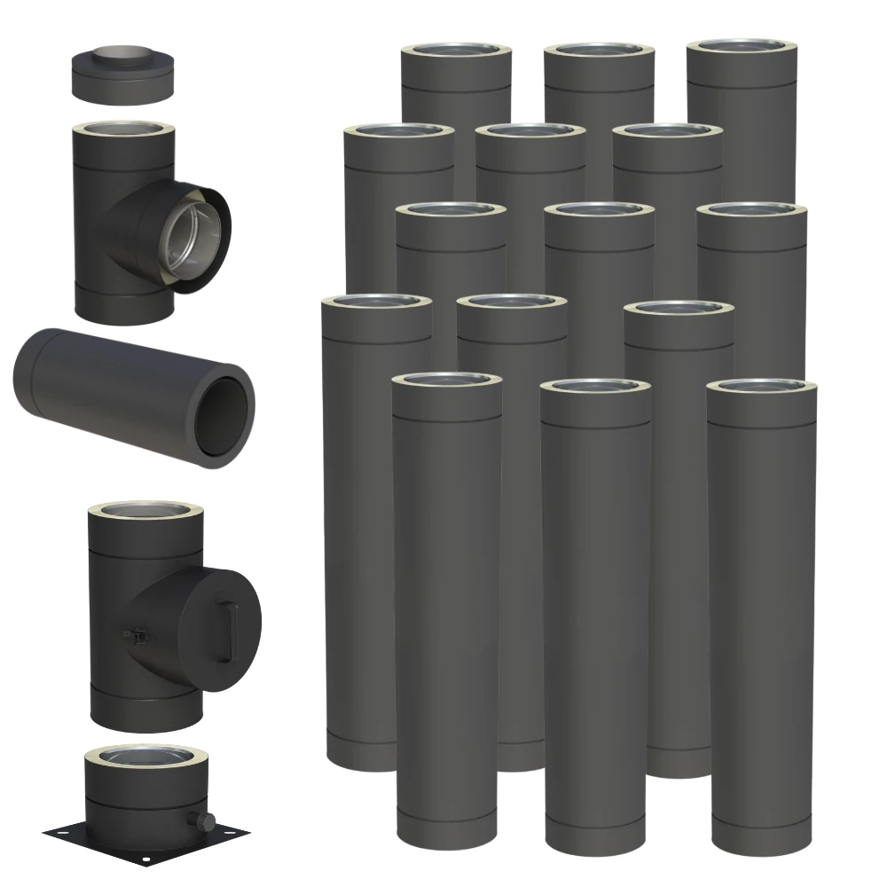 Komin izolowany 180/230 15m stalowy czarny mat stojący