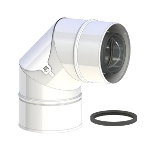  Kolano 90° 100/150 z rewizją kwasoodporne białe do kotła gazowego kondensacyjnego