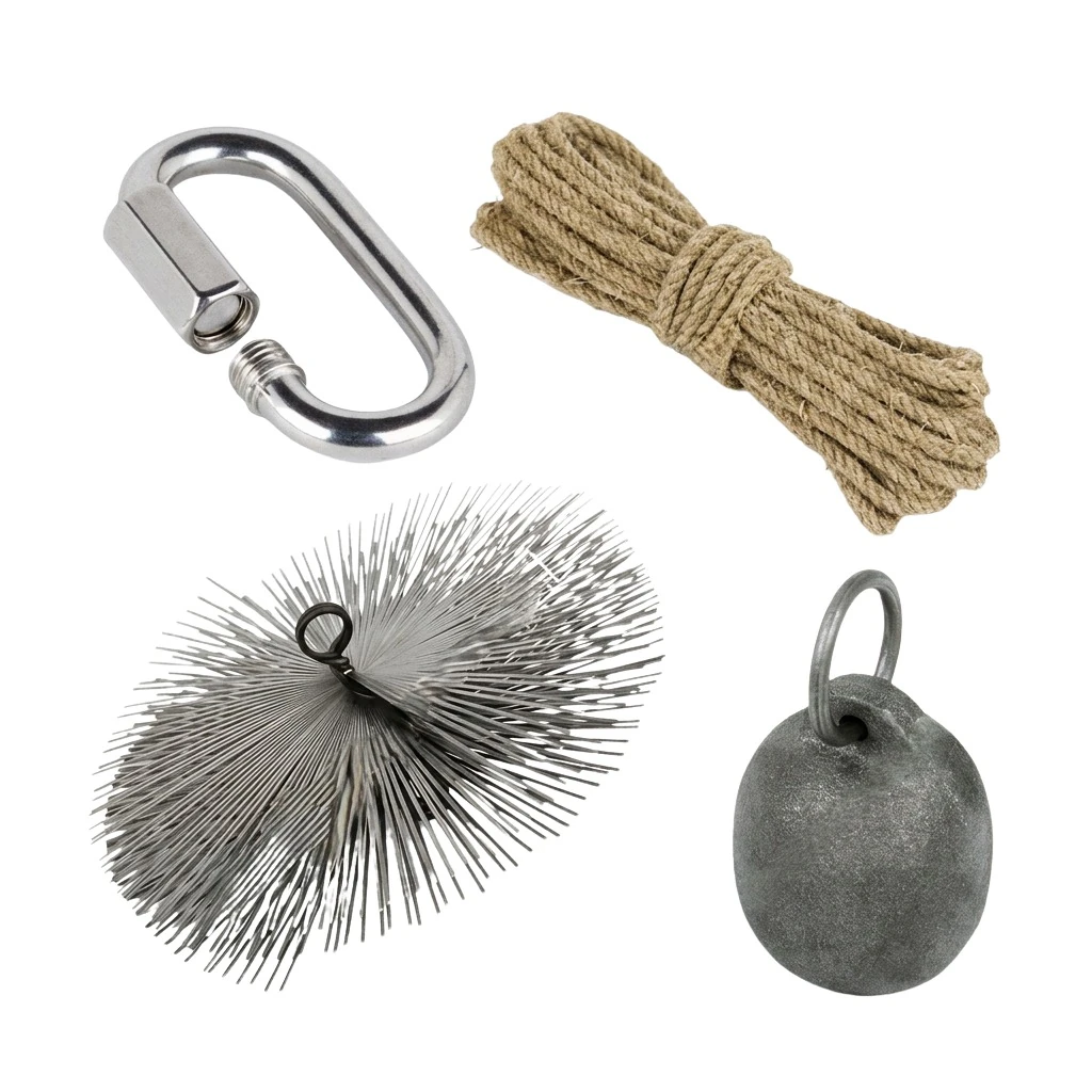 Zestaw do czyszczenia komina na linie ze szczotką stalową